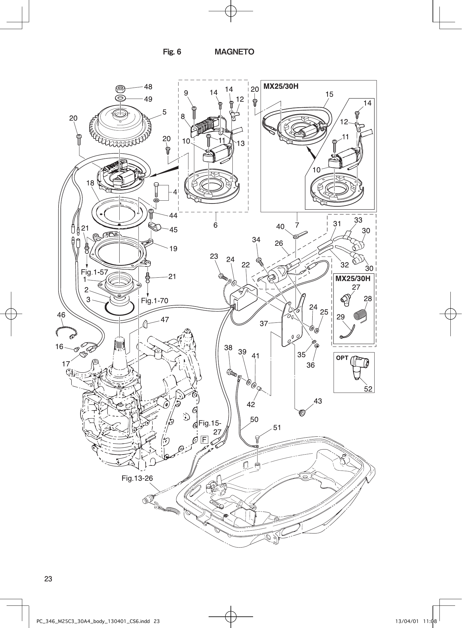 Tohatsu MX25H, M25H, M30H, MX30H, 25JET MAGNETO parts diagram